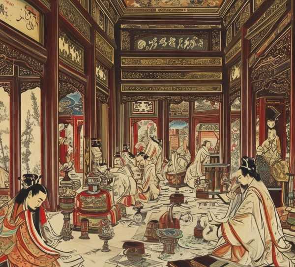 宫廷生活画卷，古典文献中的原文与翻译注释
